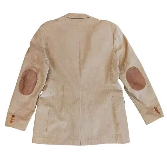 VINTAGE LEVI'S Corduroy Blazer Sport Coat Suede Elbows Two Button Tan Size 44L - Picture 3 of 16